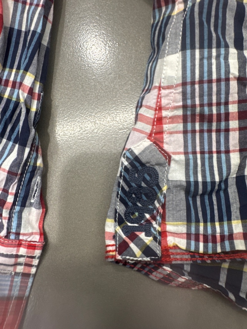 Tommy Hilfinger Plaid LS Red, White, & Blue Blouse Women’s Large - Picture 6 of 7